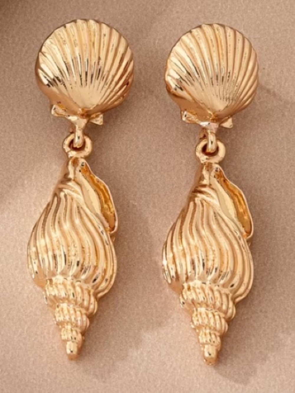 Gold Shell Drop Earrings - Women Jewelry - Picture 5 of 7